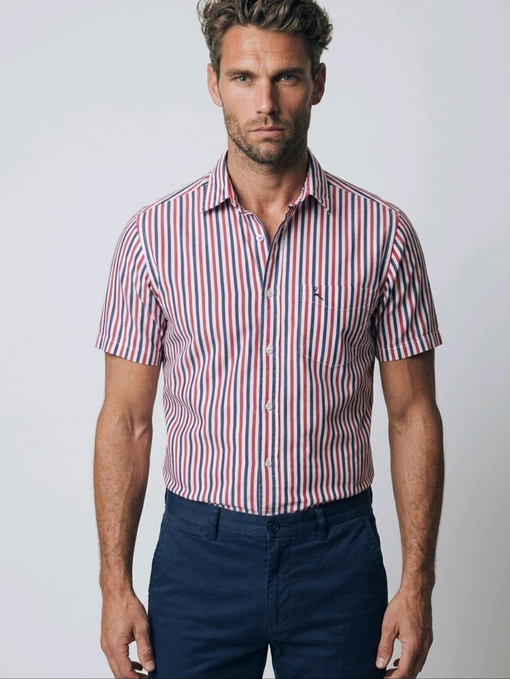 Parx Men's Short-SleeveStriped Button-Up Shirt